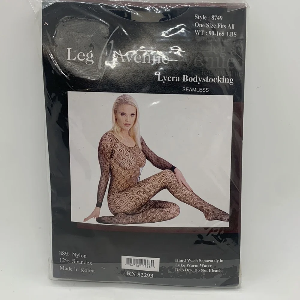 Leg Avenue NIB Lycra Bodystocking Seamless Black One Size Fits All 90 - 165 lbs